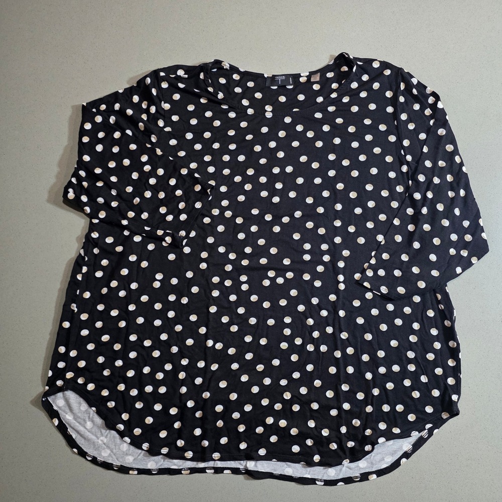 Tahari Woman Black White Polka Dot 3/4 Sleeve Scoop Neck Top 2X